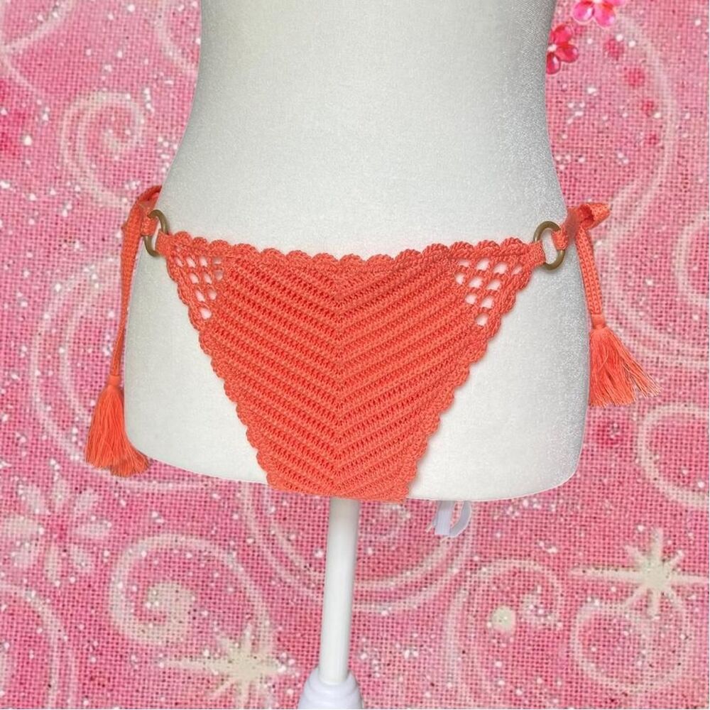 Aerie NWT Coral Crochet Bikini Tie Bottoms